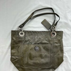 Coach Alex Stitched Patent Leather Tote in olive green